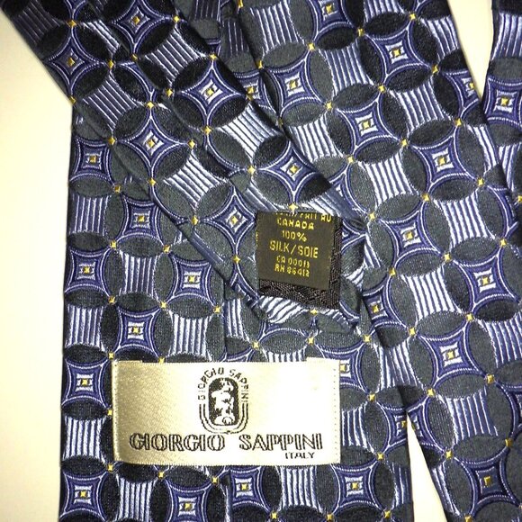 Giorgio Sappini Mens Necktie Blue Yellow Geometric Italy 100% Silk 4" X 56" - Picture 2 of 4